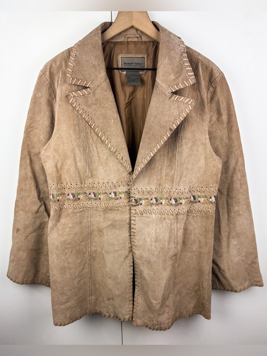 Vintage Jackets & Blazers - Vintage Western Whipstitch Floral Embroidered Suede Leather Jacket Coat Tan XL
